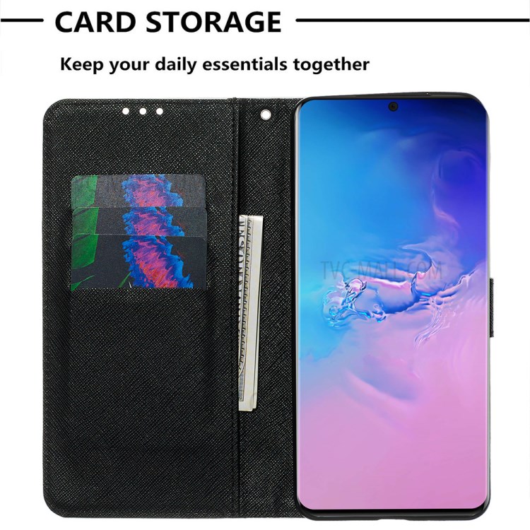 Light Spot Decor Leather Phone Cover Wallet Stand Case for Samsung Galaxy S20 Ultra - Blue Flowers-7