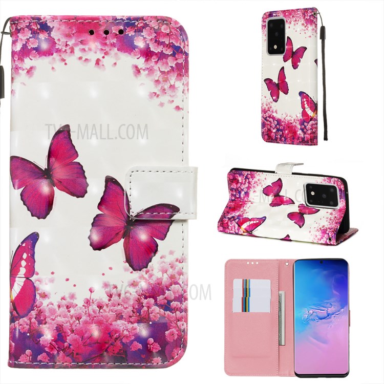 Light Spot Decor Leather Phone Cover Wallet Stand Case for Samsung Galaxy S20 Ultra - Red Butterflies-1