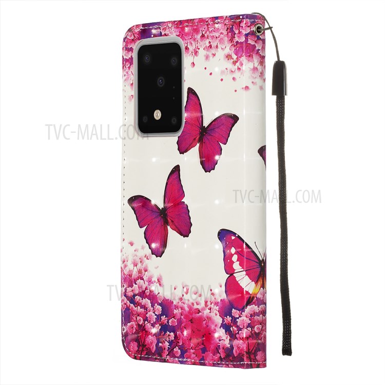 Light Spot Decor Leather Phone Cover Wallet Stand Case for Samsung Galaxy S20 Ultra - Red Butterflies-5