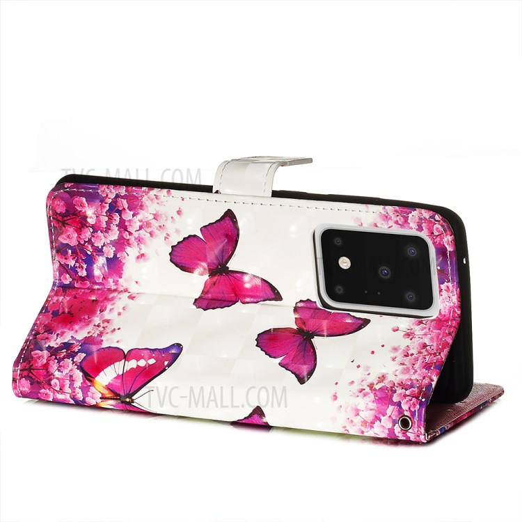 Light Spot Decor Leather Phone Cover Wallet Stand Case for Samsung Galaxy S20 Ultra - Red Butterflies-6
