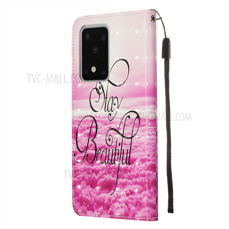 Light Spot Decor Leather Phone Cover Wallet Stand Case for Samsung Galaxy S20 Ultra - Pink Clouds-5