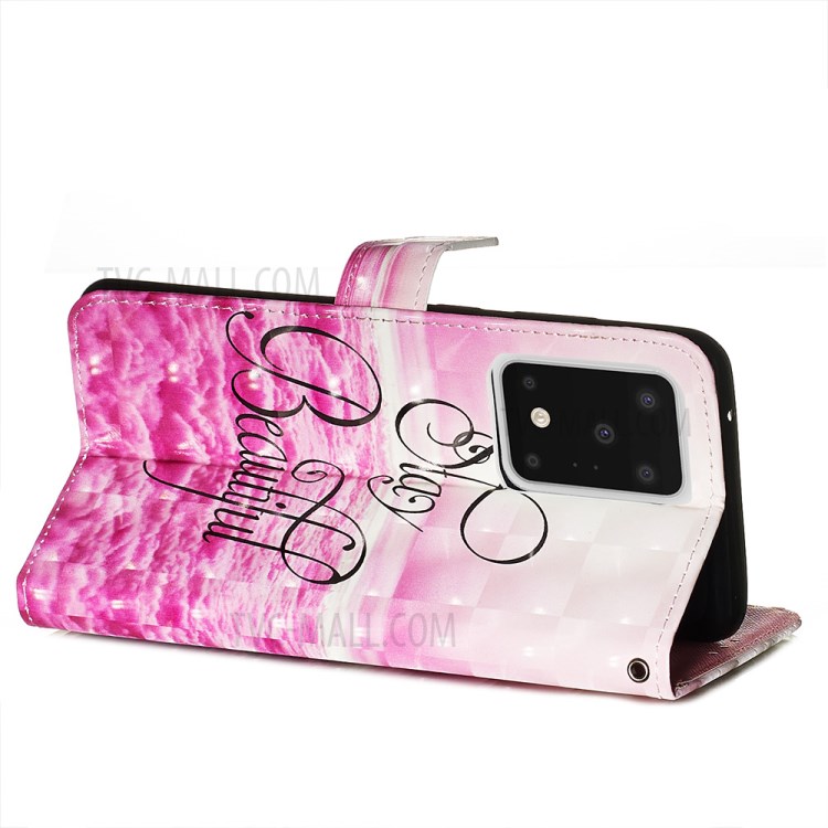 Light Spot Decor Leather Phone Cover Wallet Stand Case for Samsung Galaxy S20 Ultra - Pink Clouds-6