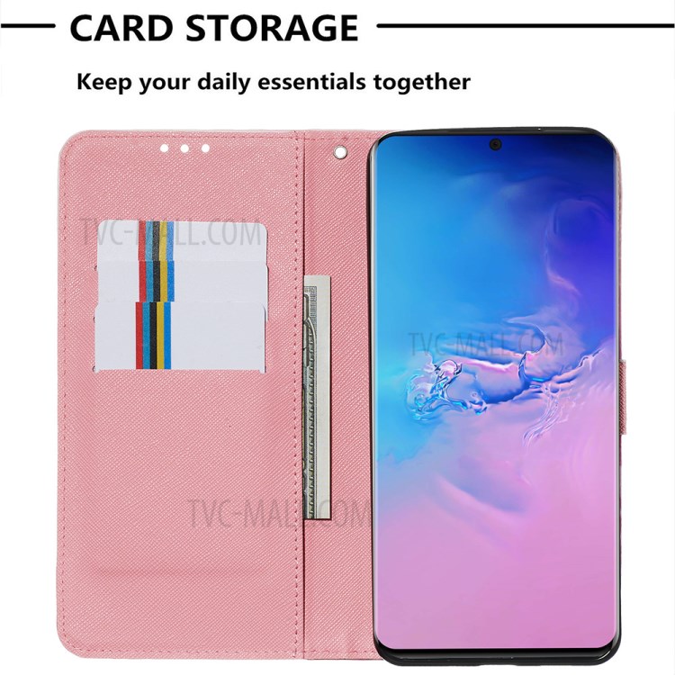 Light Spot Decor Leather Phone Cover Wallet Stand Case for Samsung Galaxy S20 Ultra - Pink Clouds-7