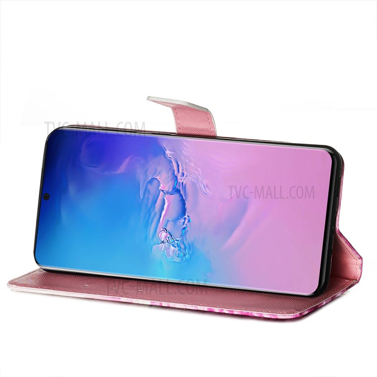 Light Spot Decor Leather Phone Cover Wallet Stand Case for Samsung Galaxy S20 Ultra - Pink Clouds-8