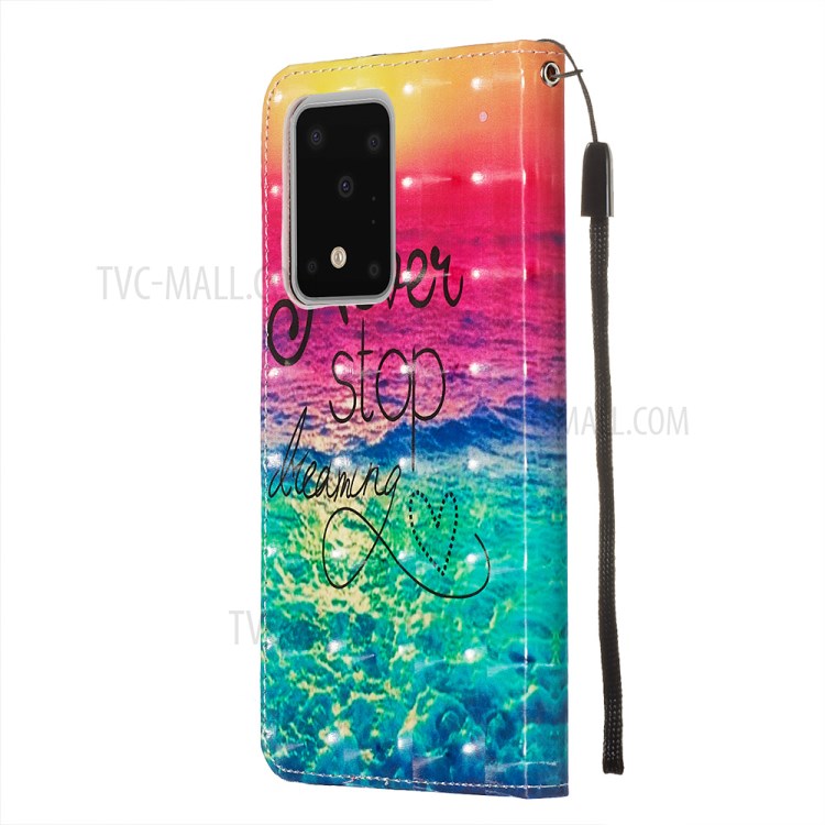 Light Spot Decor Leather Phone Cover Wallet Stand Case for Samsung Galaxy S20 Ultra - Rainbow Ocean-5