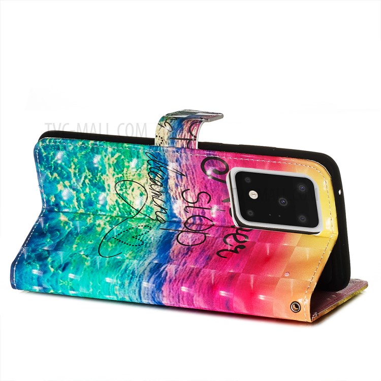 Light Spot Decor Leather Phone Cover Wallet Stand Case for Samsung Galaxy S20 Ultra - Rainbow Ocean-6