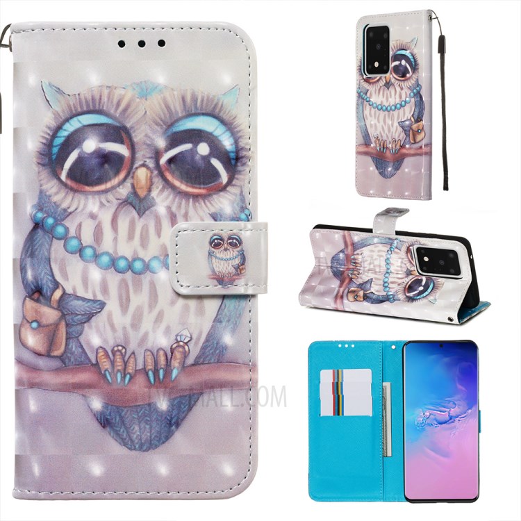 Light Spot Decor Leather Phone Cover Wallet Stand Case for Samsung Galaxy S20 Ultra - Cute Owl-1