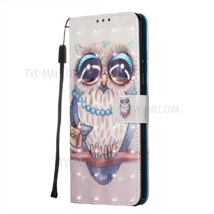 Light Spot Decor Leather Phone Cover Wallet Stand Case for Samsung Galaxy S20 Ultra - Cute Owl-4