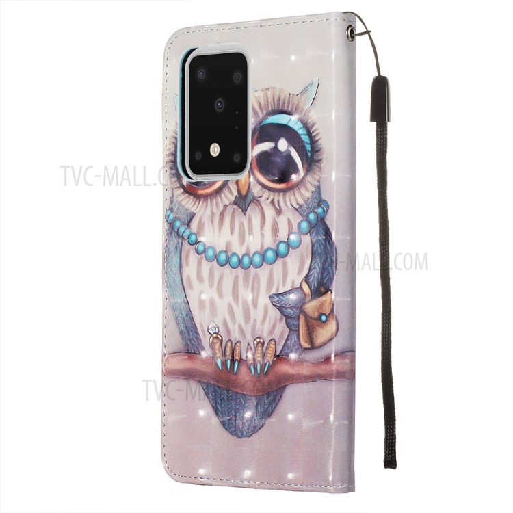 Light Spot Decor Leather Phone Cover Wallet Stand Case for Samsung Galaxy S20 Ultra - Cute Owl-5