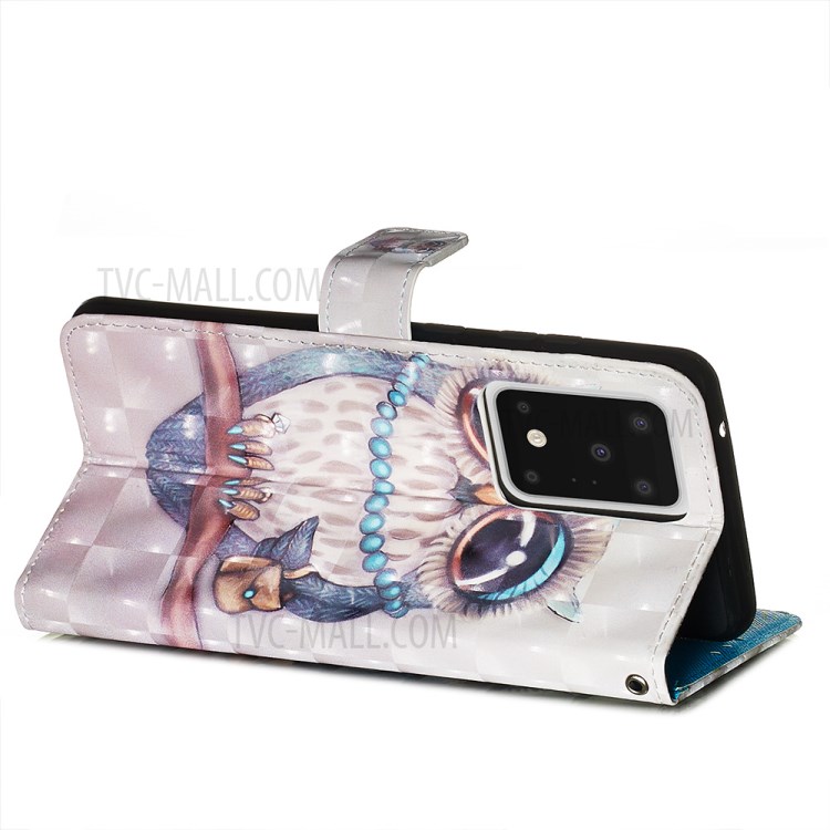 Light Spot Decor Leather Phone Cover Wallet Stand Case for Samsung Galaxy S20 Ultra - Cute Owl-6