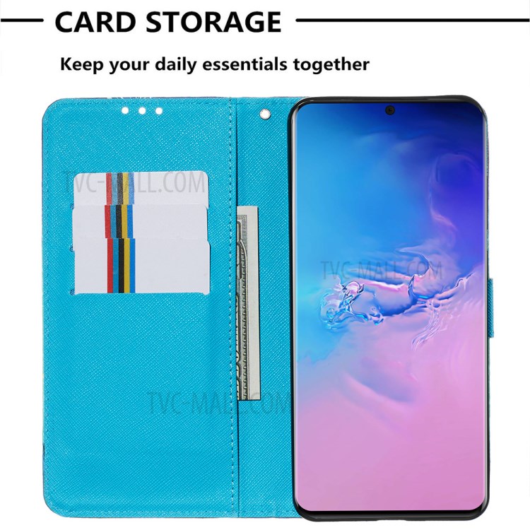 Light Spot Decor Leather Phone Cover Wallet Stand Case for Samsung Galaxy S20 Ultra - Blue Skull-7