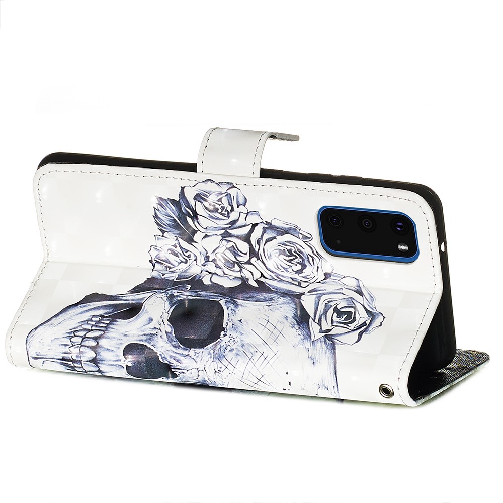 Pattern Printing Light Spot Decor Leather Wallet Case for Samsung Galaxy S20 - Cool Skull-6