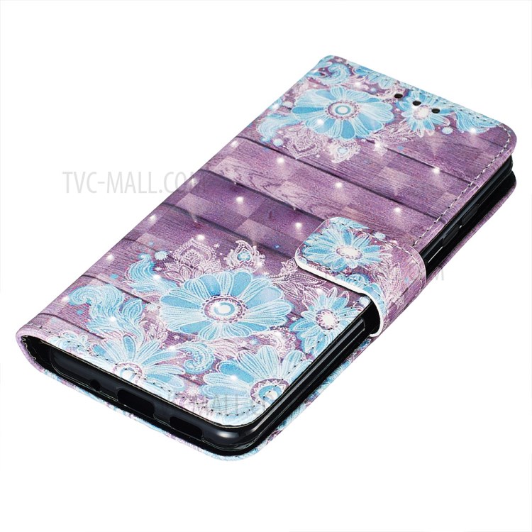 Pattern Printing Light Spot Decor Leather Wallet Case for Samsung Galaxy S20 - Blue Flower-3