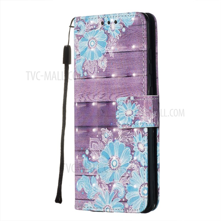 Pattern Printing Light Spot Decor Leather Wallet Case for Samsung Galaxy S20 - Blue Flower-4