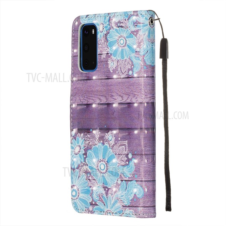 Pattern Printing Light Spot Decor Leather Wallet Case for Samsung Galaxy S20 - Blue Flower-5