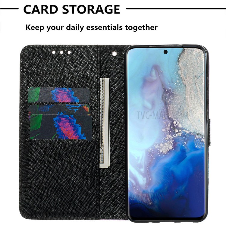 Pattern Printing Light Spot Decor Leather Wallet Case for Samsung Galaxy S20 - Blue Flower-7