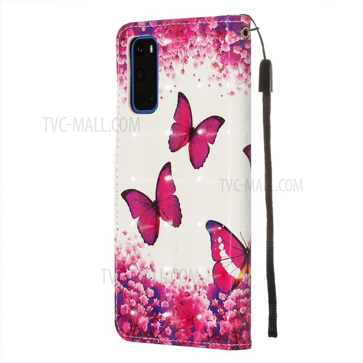 Pattern Printing Light Spot Decor Leather Wallet Case for Samsung Galaxy S20 - Butterfly and Flower-5