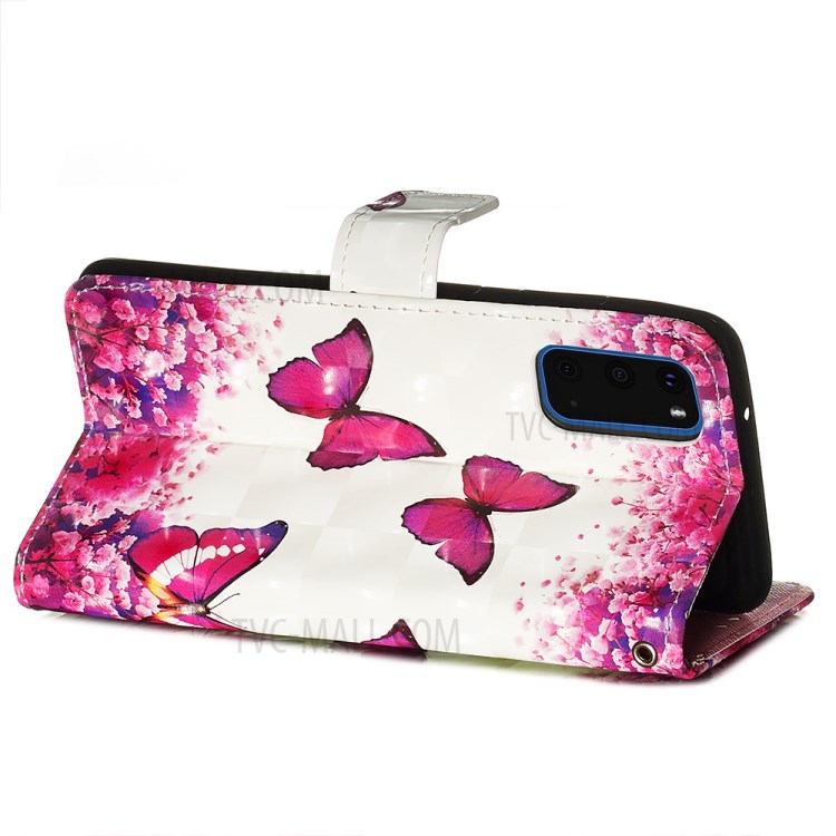 Pattern Printing Light Spot Decor Leather Wallet Case for Samsung Galaxy S20 - Butterfly and Flower-6
