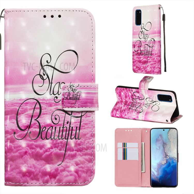 Pattern Printing Light Spot Decor Leather Wallet Case for Samsung Galaxy S20 - Stay Beautiful-1