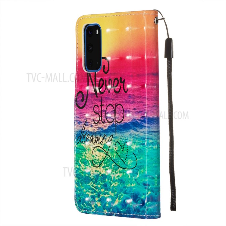 Pattern Printing Light Spot Decor Leather Wallet Case for Samsung Galaxy S20 - Never Stop Dreaming-5