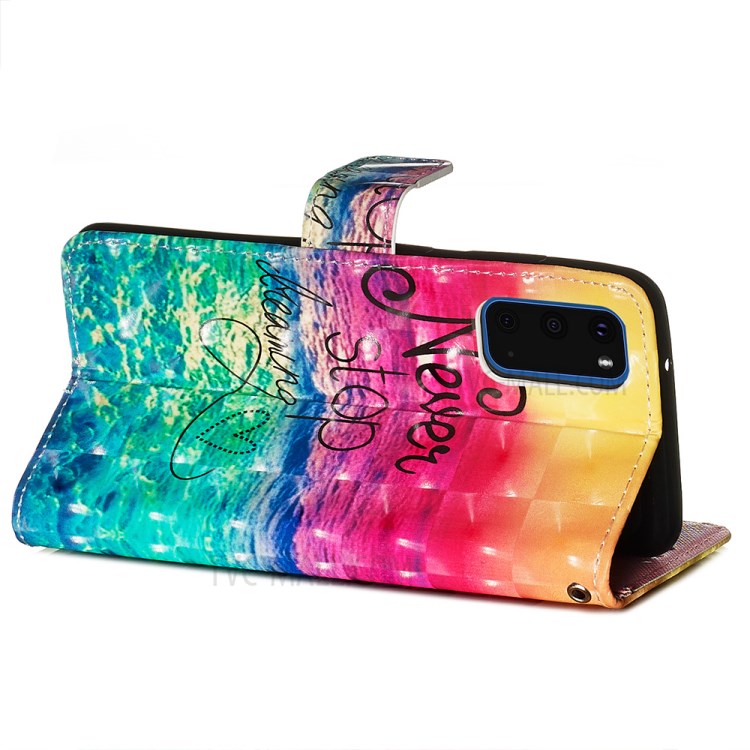 Pattern Printing Light Spot Decor Leather Wallet Case for Samsung Galaxy S20 - Never Stop Dreaming-6