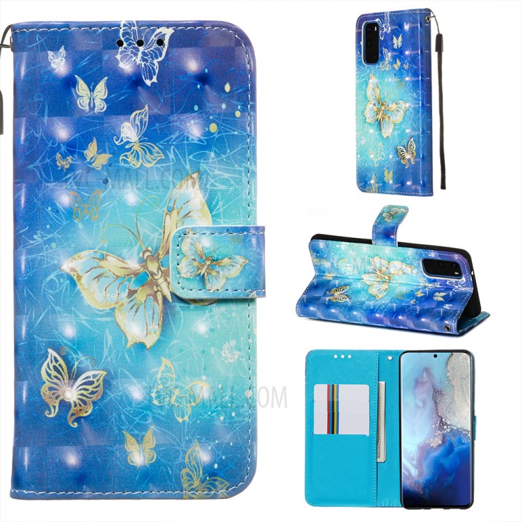 Pattern Printing Light Spot Decor Leather Wallet Case for Samsung Galaxy S20 - Butterfly Pattern-1