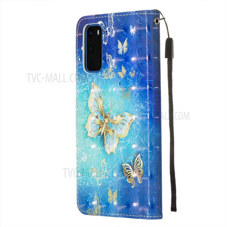 Pattern Printing Light Spot Decor Leather Wallet Case for Samsung Galaxy S20 - Butterfly Pattern-5
