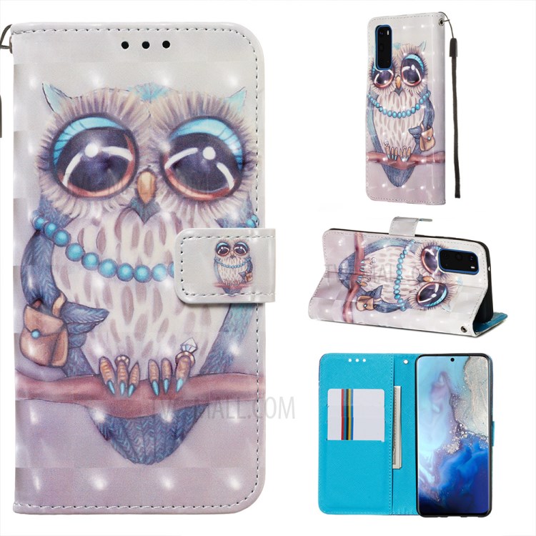 Pattern Printing Light Spot Decor Leather Wallet Case for Samsung Galaxy S20 - Owl Pattern-1