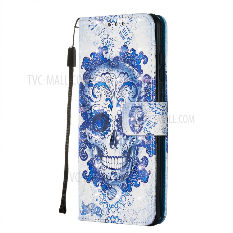 Pattern Printing Light Spot Decor Leather Wallet Case for Samsung Galaxy S20 - Flowered Skull-4