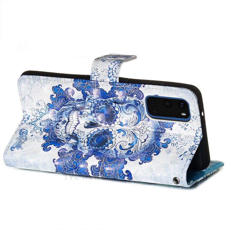 Pattern Printing Light Spot Decor Leather Wallet Case for Samsung Galaxy S20 - Flowered Skull-6