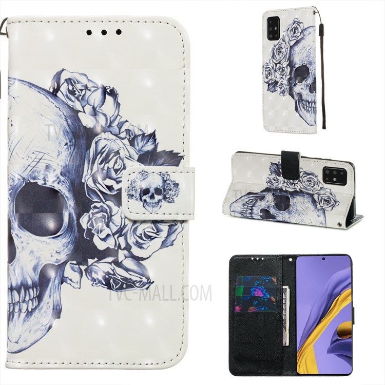 Pattern Printing Light Spot Decor Leather Wallet Case for Samsung Galaxy A51 - Cool Skull-1