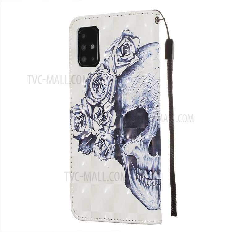 Pattern Printing Light Spot Decor Leather Wallet Case for Samsung Galaxy A51 - Cool Skull-4
