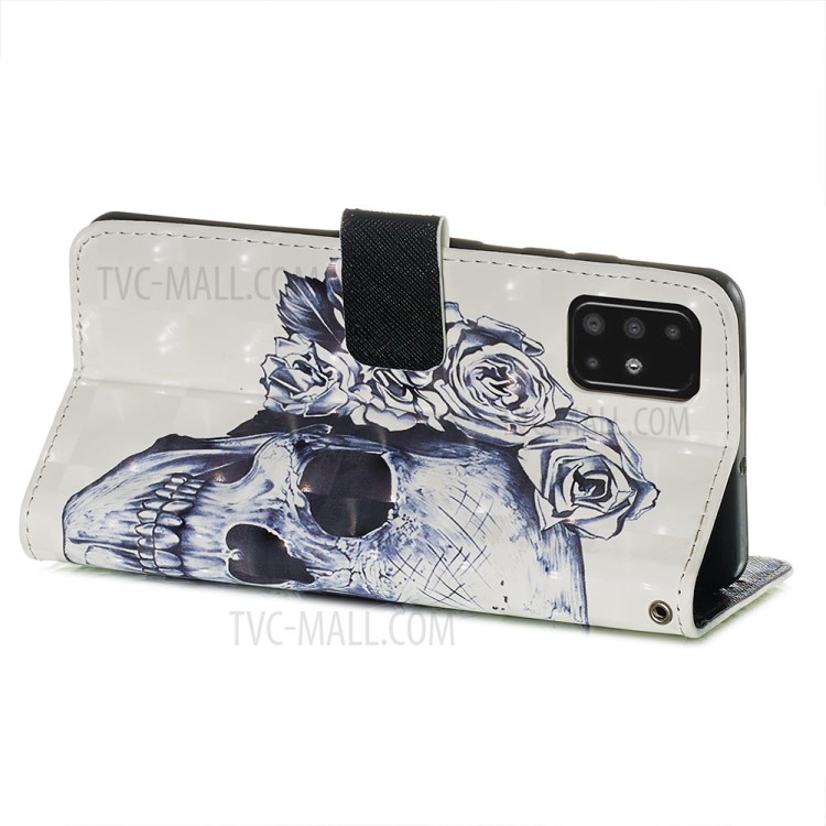 Pattern Printing Light Spot Decor Leather Wallet Case for Samsung Galaxy A51 - Cool Skull-6