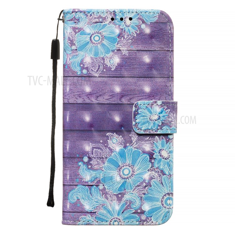 Pattern Printing Light Spot Decor Leather Wallet Case for Samsung Galaxy A51 - Blue Flower-2