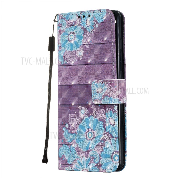 Pattern Printing Light Spot Decor Leather Wallet Case for Samsung Galaxy A51 - Blue Flower-3