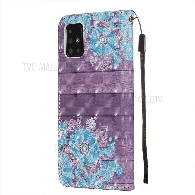 Pattern Printing Light Spot Decor Leather Wallet Case for Samsung Galaxy A51 - Blue Flower-4