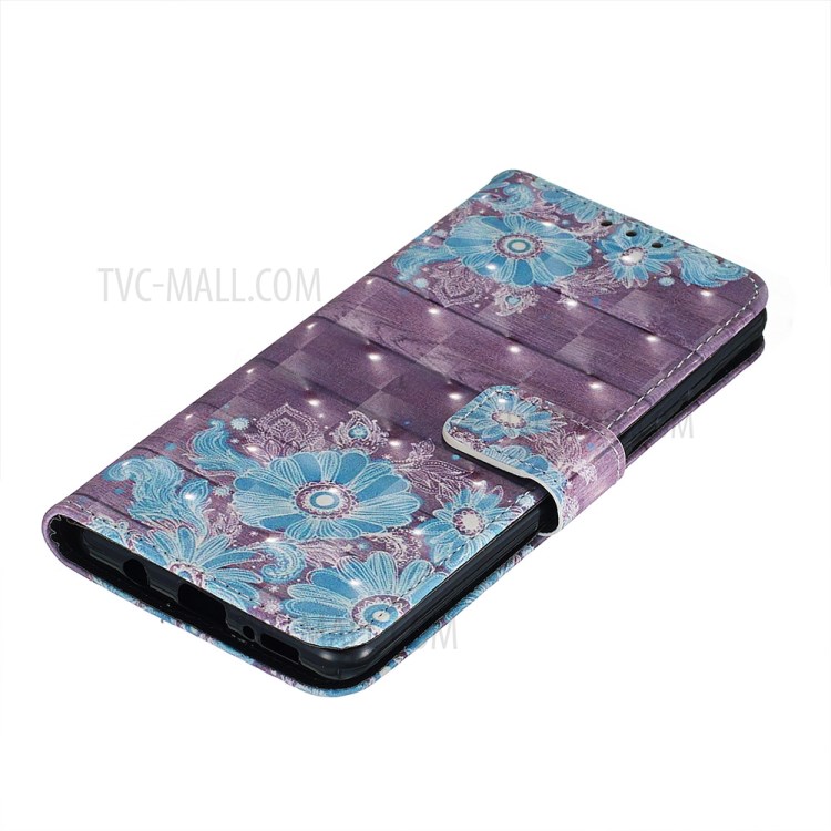 Pattern Printing Light Spot Decor Leather Wallet Case for Samsung Galaxy A51 - Blue Flower-5