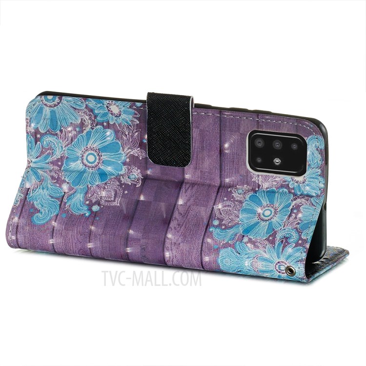 Pattern Printing Light Spot Decor Leather Wallet Case for Samsung Galaxy A51 - Blue Flower-6