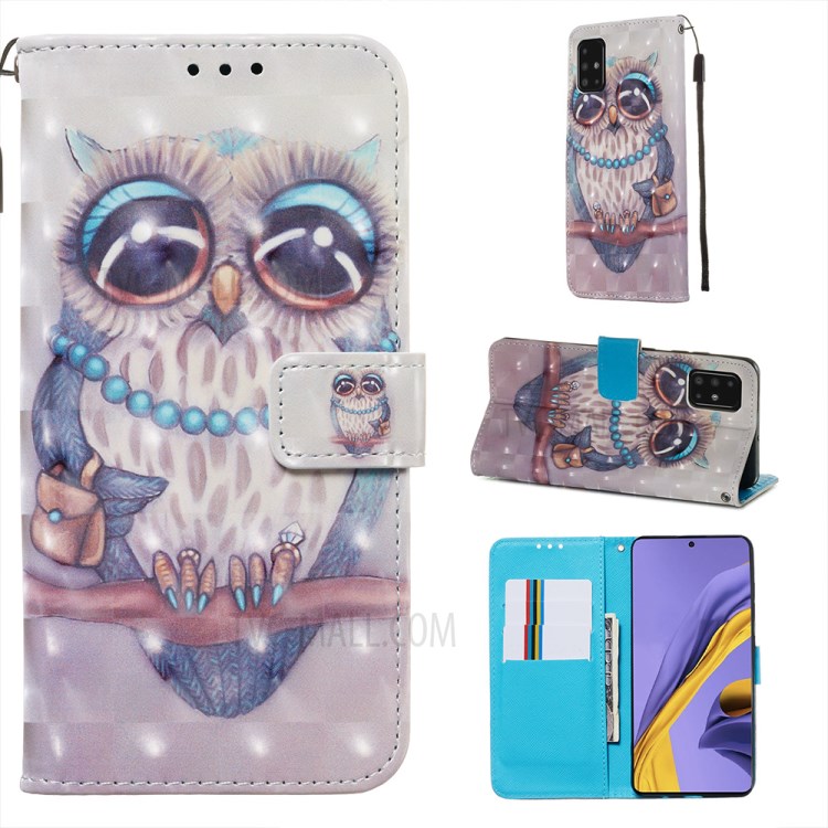 Pattern Printing Light Spot Decor Leather Wallet Case for Samsung Galaxy A51 - Owl Pattern-1