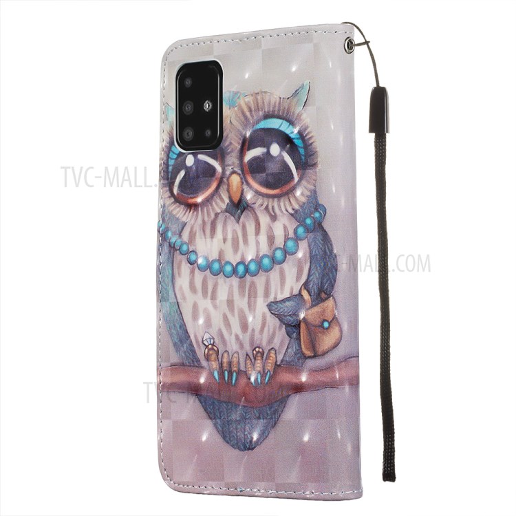Pattern Printing Light Spot Decor Leather Wallet Case for Samsung Galaxy A51 - Owl Pattern-4