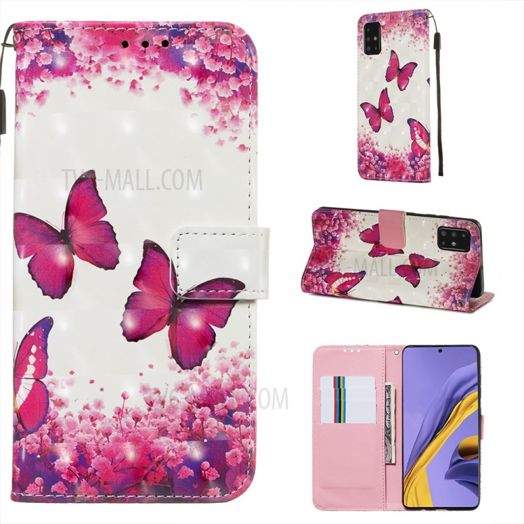 Pattern Printing Light Spot Decor Leather Wallet Case for Samsung Galaxy A51 - Butterfly and Flower-1