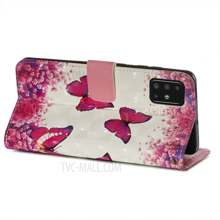 Pattern Printing Light Spot Decor Leather Wallet Case for Samsung Galaxy A51 - Butterfly and Flower-6