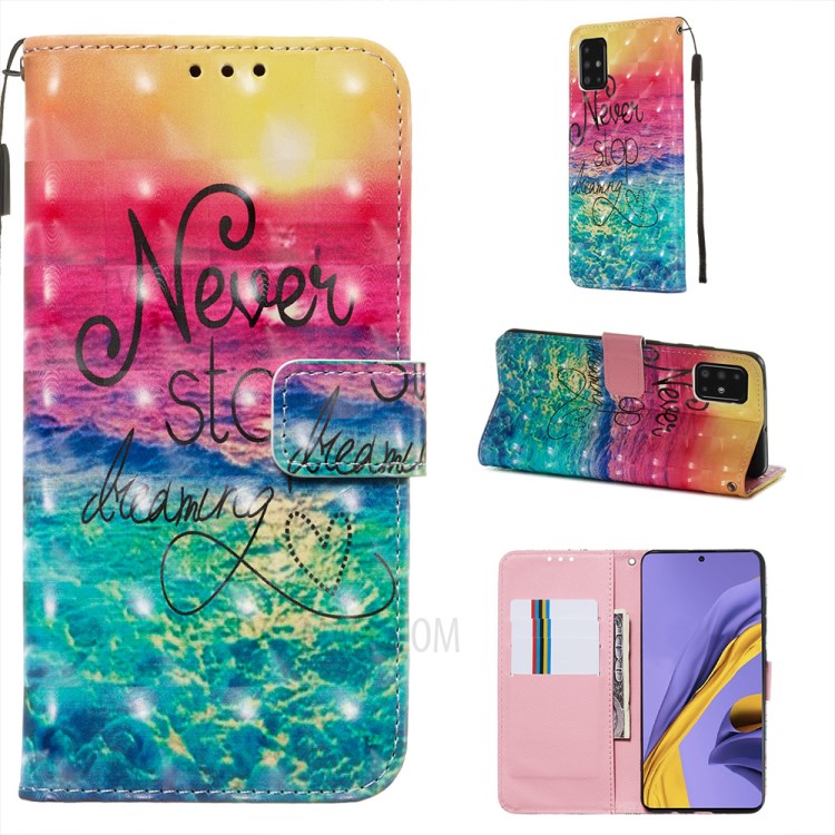Pattern Printing Light Spot Decor Leather Wallet Case for Samsung Galaxy A51 - Never Stop Dreaming-1