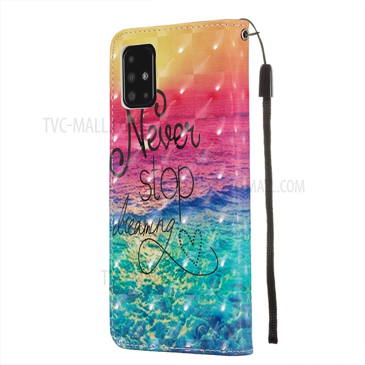Pattern Printing Light Spot Decor Leather Wallet Case for Samsung Galaxy A51 - Never Stop Dreaming-3