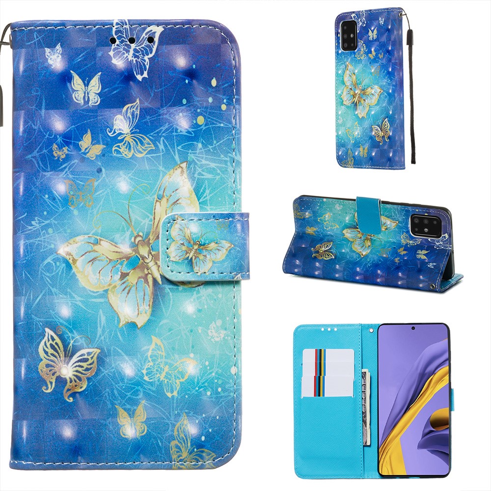 Impresión de Patrones Decoración de Puntos Ligeros Case de Billetera de Cuero Para Samsung Galaxy A51 - Patrón de Mariposa