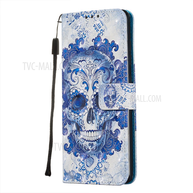 Pattern Printing Light Spot Decor Leather Wallet Case for Samsung Galaxy A51 - Flowered Skull-3