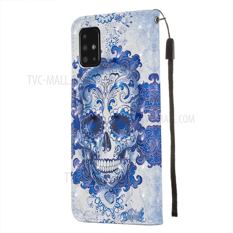 Pattern Printing Light Spot Decor Leather Wallet Case for Samsung Galaxy A51 - Flowered Skull-4