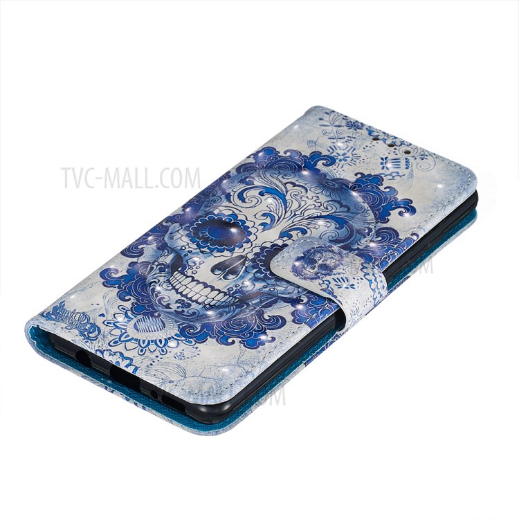 Pattern Printing Light Spot Decor Leather Wallet Case for Samsung Galaxy A51 - Flowered Skull-5
