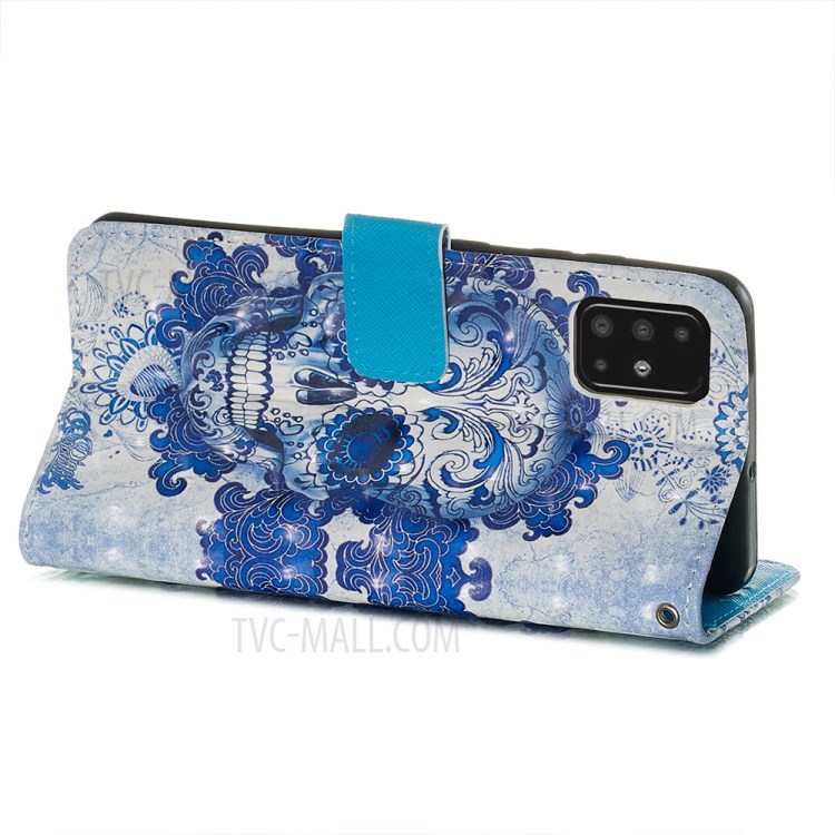 Pattern Printing Light Spot Decor Leather Wallet Case for Samsung Galaxy A51 - Flowered Skull-6