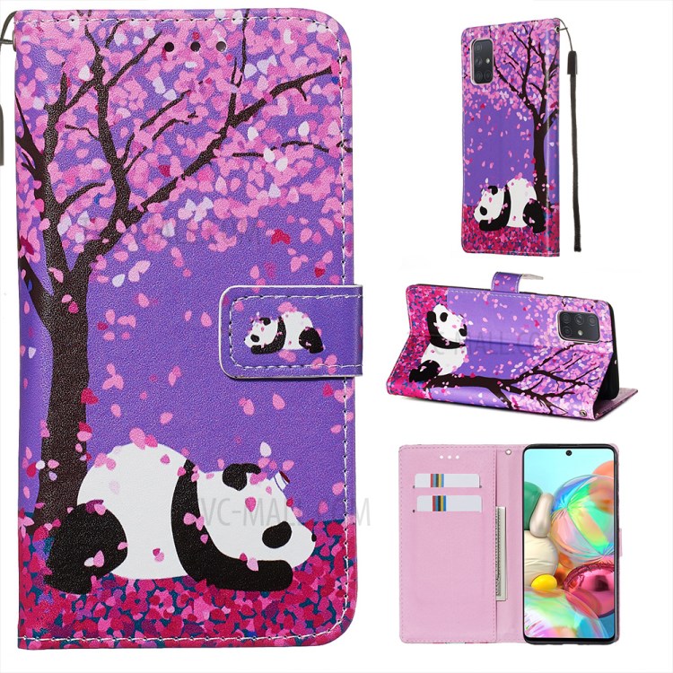 Painting Leather Phone Wallet Stand Case for Samsung Galaxy A71 - Panda-1